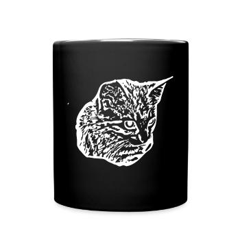 Katze weiß Silhouette Geschenk Katzenliebhaber - Tasse einfarbig - Schwarz - Vorne