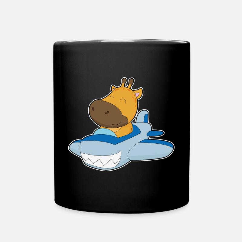 Giraffe Flugzeug - Tasse einfarbig - Schwarz