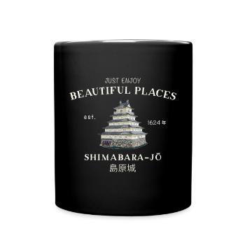 Shimabara Castle, Japan, Beautiful Places Drawing - Full Colour Mug - black - Front