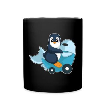 Pinguin Motorroller - Tasse einfarbig - Schwarz - Vorne