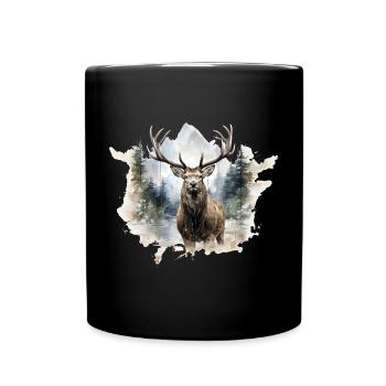 Watercolor deer in the forest - Full Colour Mug - black - Front