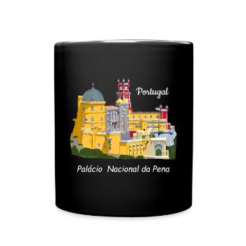 Portugal, Schloss Sintra, Pena Palast, Zeichnung - Tasse einfarbig - Schwarz - Vorne