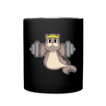 Seal Bodybuilder Barbell Bodybuilding - Full Colour Mug - black - Front