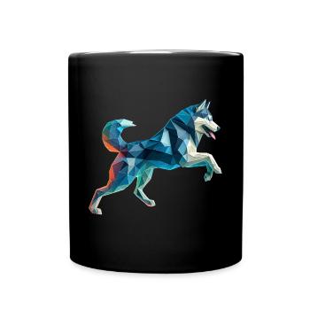 chien de traineau husky origami géométrique 3d - Mug uni - noir - Devant