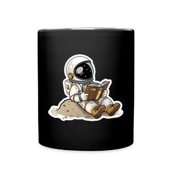 Astronaut bequem auf einem Planeten und liest - Tasse einfarbig - Schwarz - Vorne