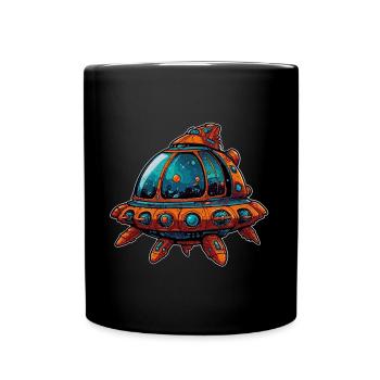 Fantasievolles Raumschiff fliegende Untertasse - Tasse einfarbig - Schwarz - Vorne