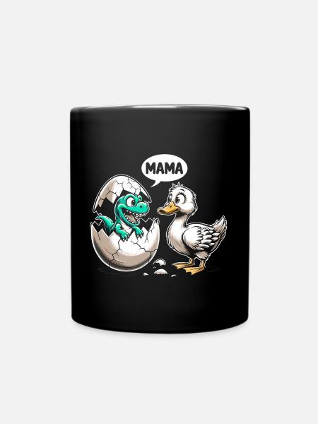 Dino trifft Entlein - Tasse einfarbig - Schwarz