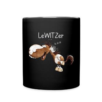 Lachendes Pferd Lewitzer Pferderasse Wortspiel - Tasse einfarbig - Schwarz - Vorne