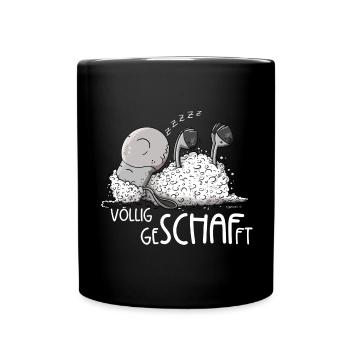 Kleines Schlafendes Schaf Völlig Geschafft - Tasse einfarbig - Schwarz - Vorne