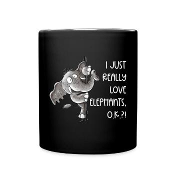 Drolliger Elefant Tiermotiv Wildtier Spruch - Tasse einfarbig - Schwarz - Vorne