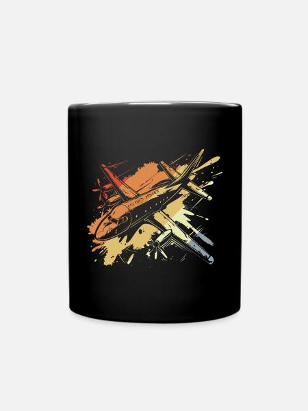 Flugzeug Streetart Retro - Tasse einfarbig - Schwarz