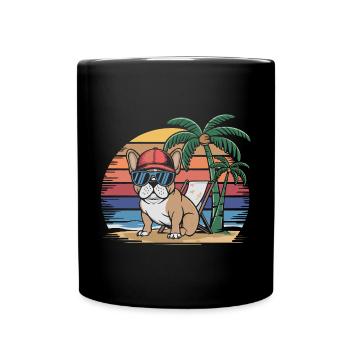 Cool Frenchie French Bulldog on the Beach - Full Colour Mug - black - Front