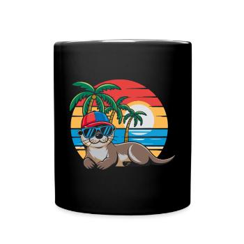 Loutre avec lunettes de soleil et casquette de baseball sur la plage - Mug uni - noir - Devant