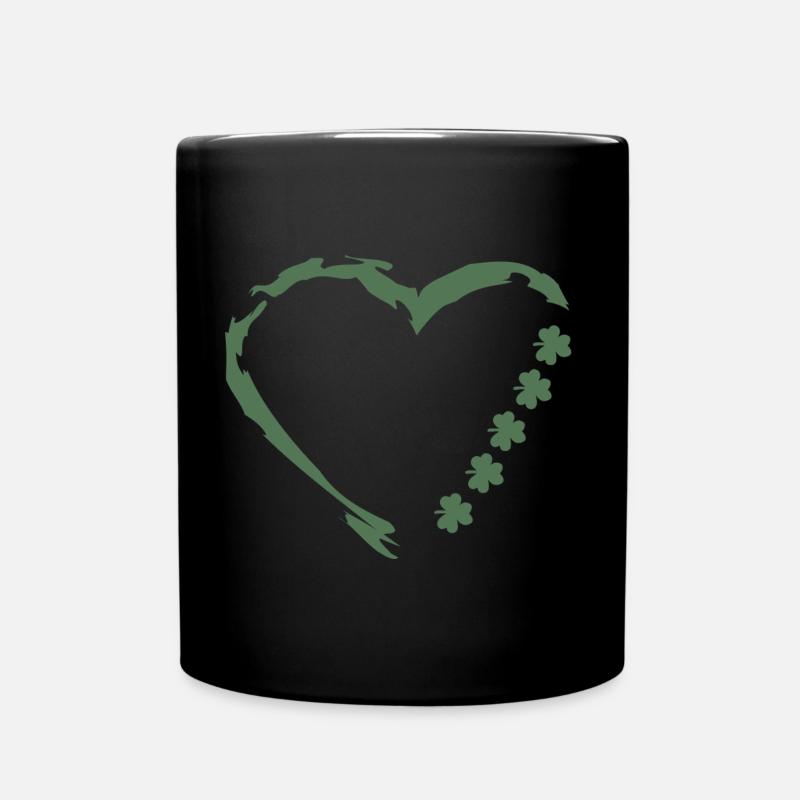 Heart of brush strokes with shamrocks - Full Colour Mug - black