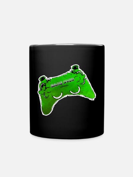 green comic controller with text GAME OVER - Full Colour Mug - black