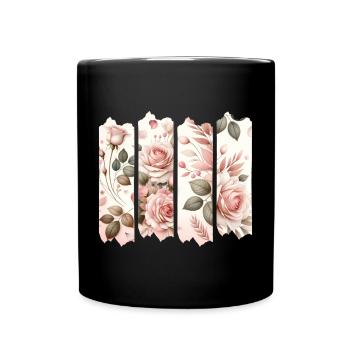Rosenblüten Vier Panelen Rosa - Tasse einfarbig - Schwarz - Vorne