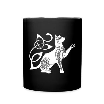 Celtic White Cat - Full Colour Mug - black - Front