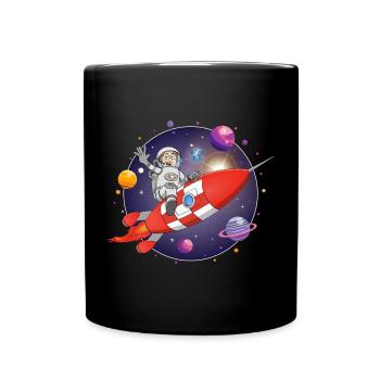 Der Astronaut und die rote Rakete im All - Tasse einfarbig - Schwarz - Vorne