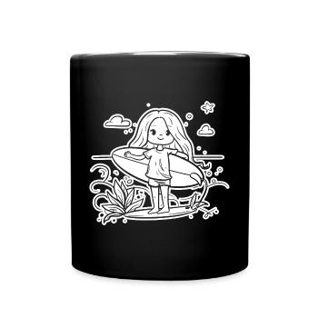 Surfer Girl Cartoon - Full Colour Mug - black - Front