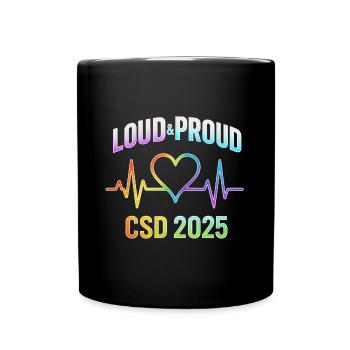 LGBTQ Pride 2025 Herzbeat Design - Tasse einfarbig - Schwarz - Vorne