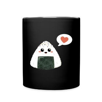 Kawaii Onigiri mit Herz - Tasse einfarbig - Schwarz - Vorne