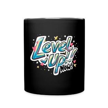 Vibrant Inspirational 'Level up now!' Quote Design - Full Colour Mug - black - Front