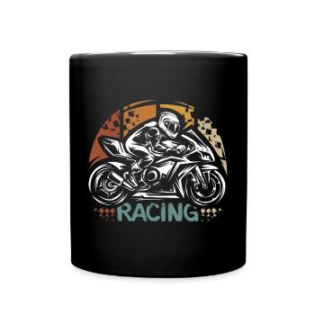 retro superbike racing - biker racer illustration - Full Colour Mug - black - Front