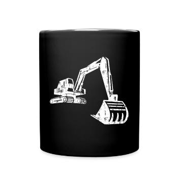Excavator Silhouette Construction Worker Grunge Design - Full Colour Mug - black - Front