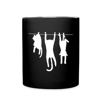 Witziges Katzen T-Shirt - Tasse einfarbig - Schwarz - Vorne