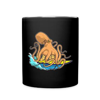 Krake Surfen Surfbrett Sommer - Tasse einfarbig - Schwarz - Vorne
