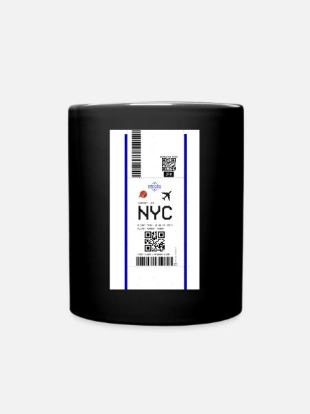 NYC New York Boarding Pass Air Flight Ticket Phone - Full Colour Mug - black