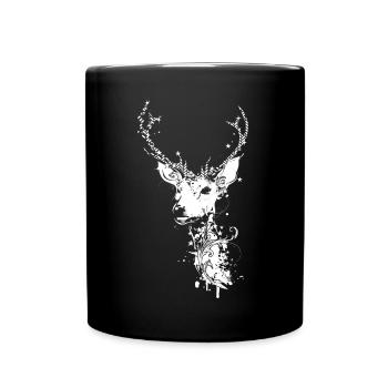 Ein weißer Hirsch Kopf - Tasse einfarbig - Schwarz - Vorne