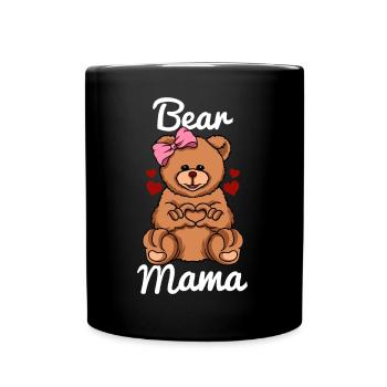 Bär Mama Finger Herz Bär Schleife - Tasse einfarbig - Schwarz - Vorne