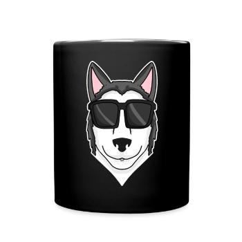 Siberian Husky Hund mit Sonnenbrille - Tasse einfarbig - Schwarz - Vorne