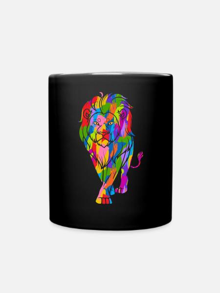 Lion Coloré Vintage Arc-en-Ciel Rétro Lion - Mug uni - noir
