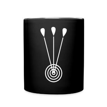 Motiv mit Dartboard und Dartpfeilen Achtung Darts - Tasse einfarbig - Schwarz - Vorne