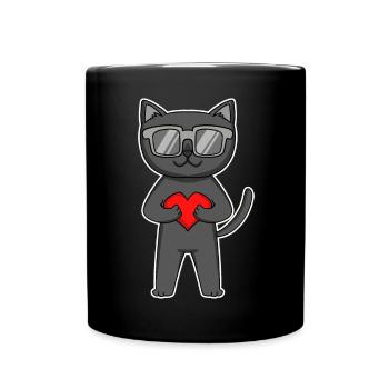 Bombay Katze mit Sonnenbrille und Herz - Tasse einfarbig - Schwarz - Vorne