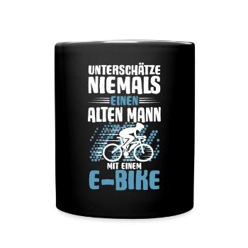Alter Mann mit E-Bike - Tasse einfarbig - Schwarz - Vorne
