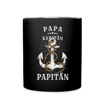 Papa, Kapitän, Papitän - Tasse einfarbig - Schwarz - Vorne