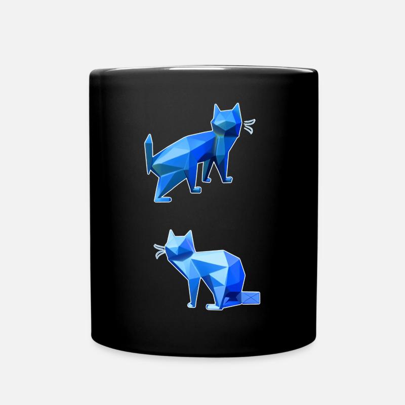 Blaues Polygon-Katzen-Duo - Tasse einfarbig - Schwarz