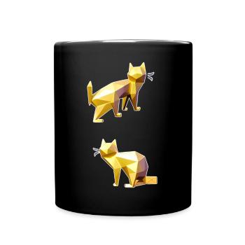 Golden Polygon Cats Facet Art - Full Colour Mug - black - Front