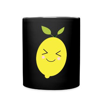 Zitrone Limone Limette Frucht Früchte vegan - Tasse einfarbig - Schwarz - Vorne