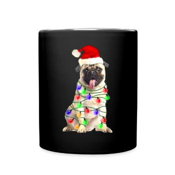 Mops erstes Weihnachten - Tasse einfarbig - Schwarz - Vorne