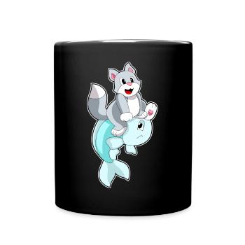 Katze Fisch - Tasse einfarbig - Schwarz - Vorne