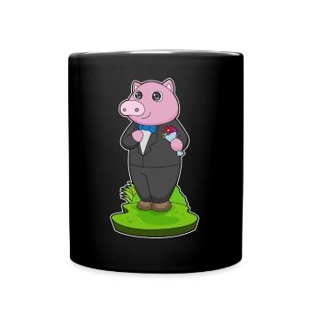 Schwein Bräutigam Anzug Hochzeit - Tasse einfarbig - Schwarz - Vorne