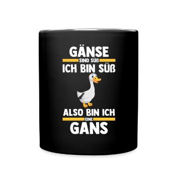 Gans Gänse - Tasse einfarbig - Schwarz - Vorne