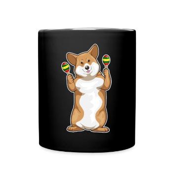 Corgi Musiker Rassel Musik - Tasse einfarbig - Schwarz - Vorne