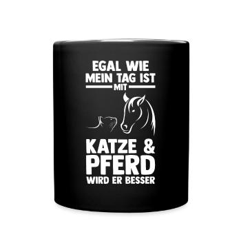 Katzen Pferdeliebhaber Katzenliebhaber Pferde - Tasse einfarbig - Schwarz - Vorne