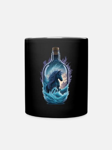 Pferd Flasche - Tasse einfarbig - Schwarz