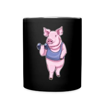 Bodybuilder cochon avec haltères - Mug uni - noir - Devant